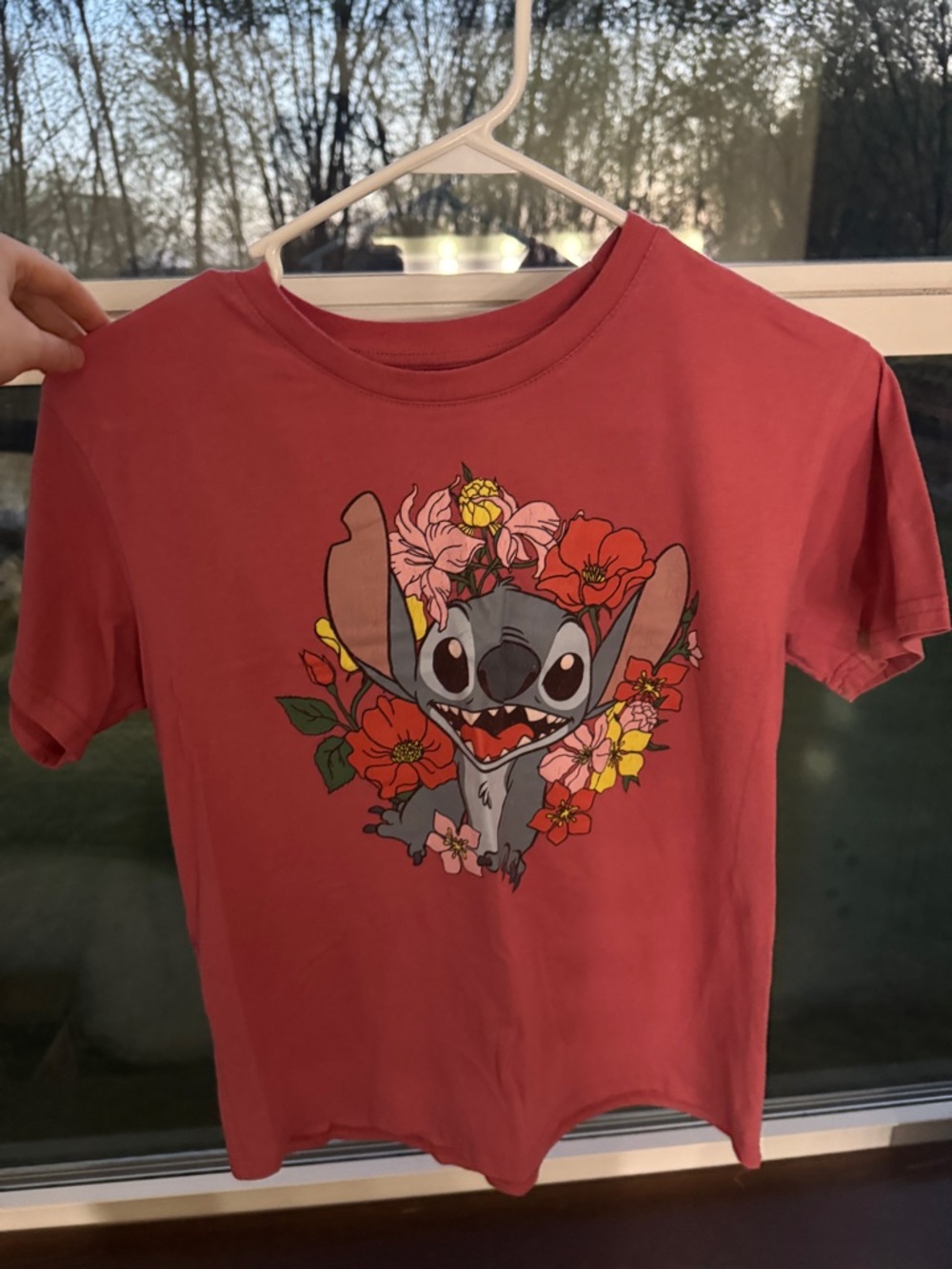 Disney Pink Floral Stitch Short Sleeve Tee